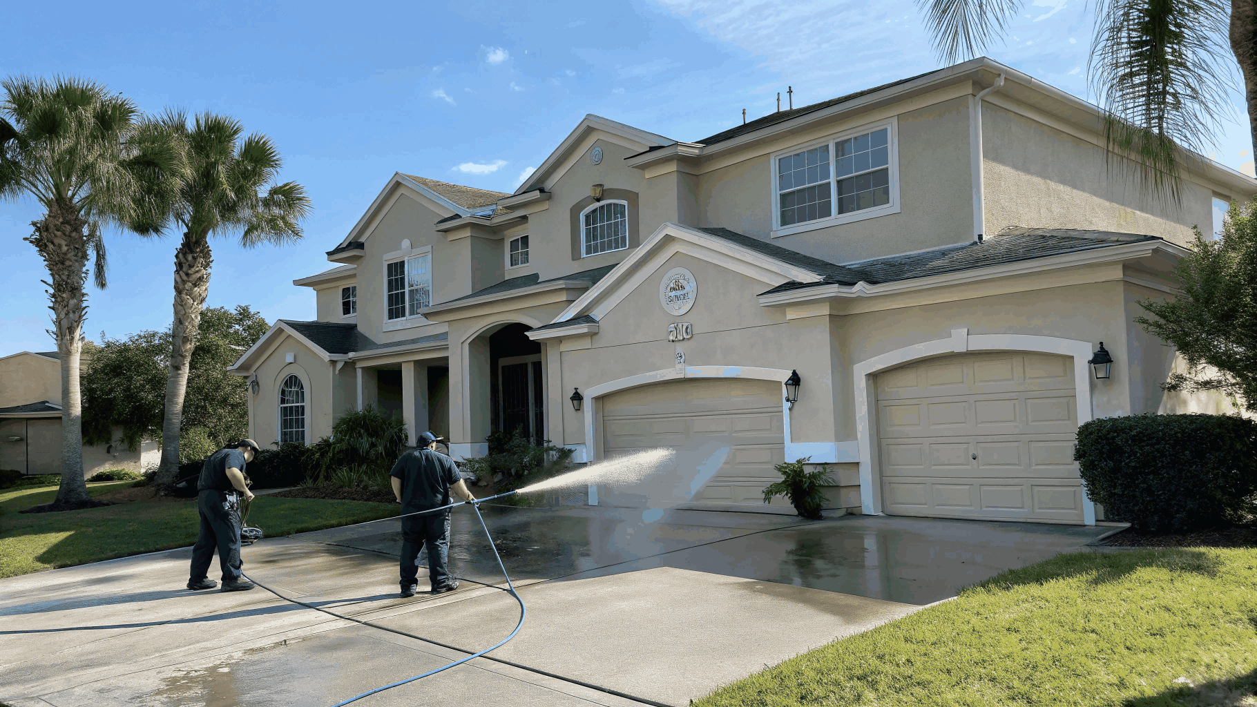 Bright and clean Florida home exterior after low-pressure house washing