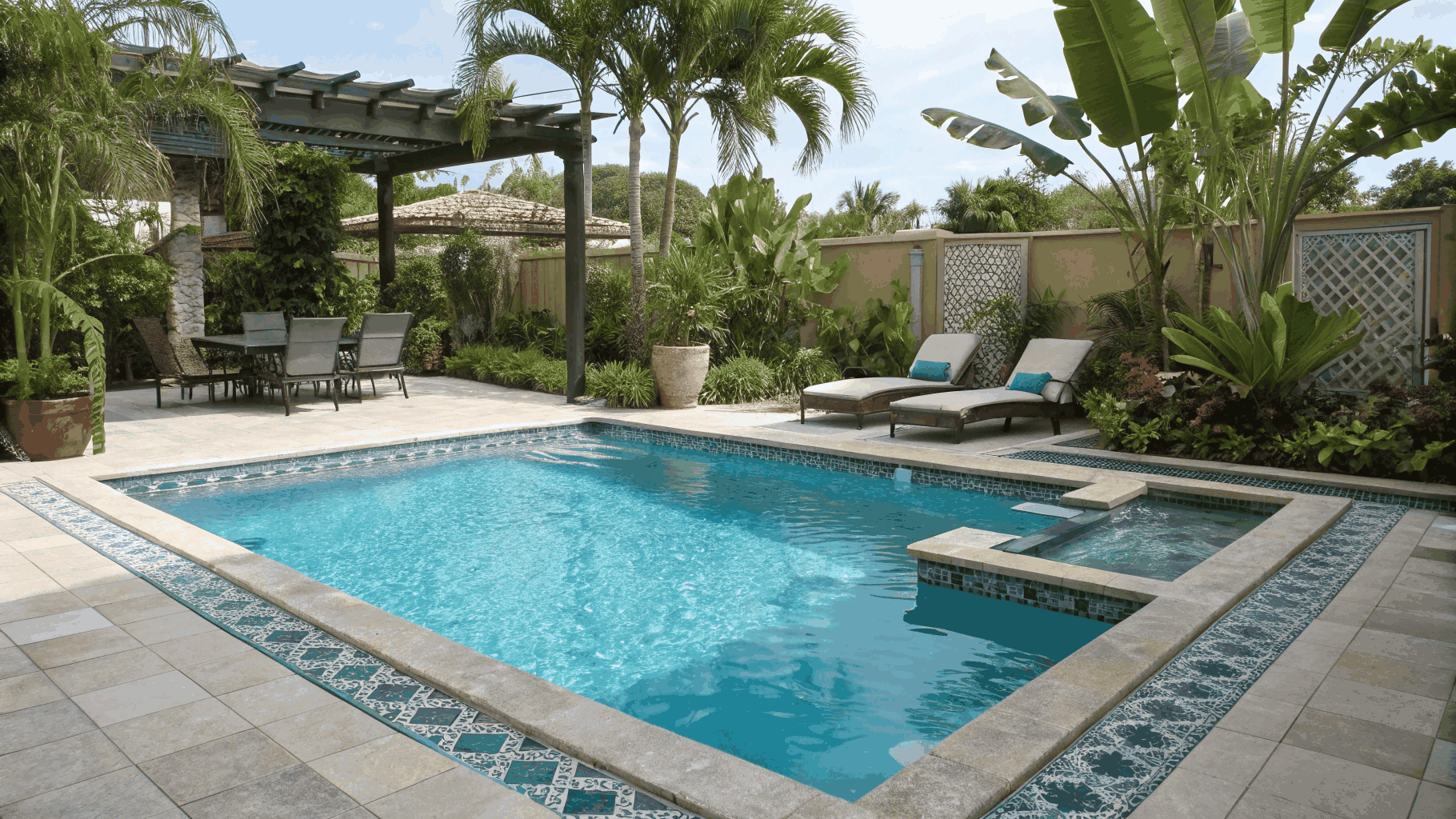 Pristine pool deck and screen enclosure cleaned of algae and mold