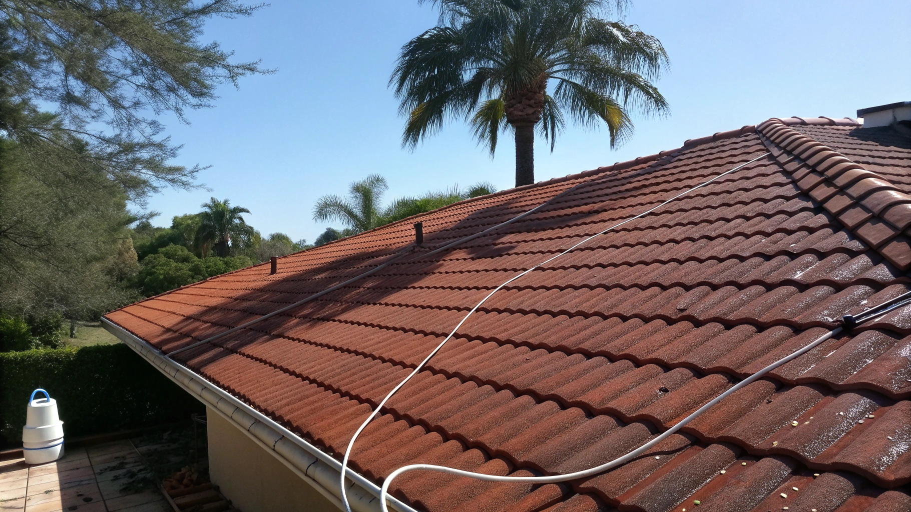 Clean residential roof in Florida after gentle soft wash treatment
